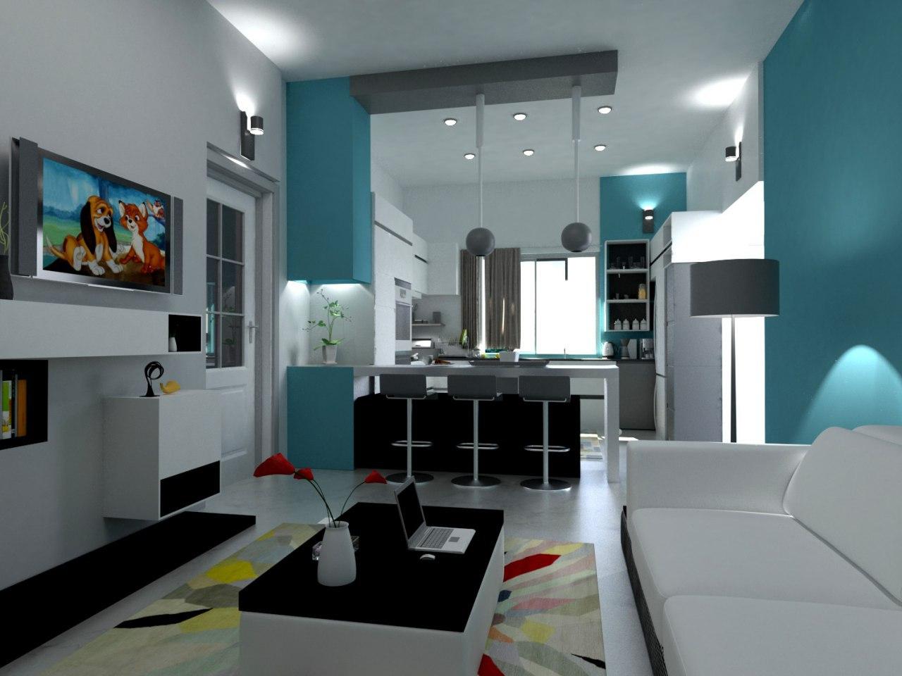 تصميم وتنفيذ غرفة معيشة في شقة نموذجية مجمع الشعب السكني