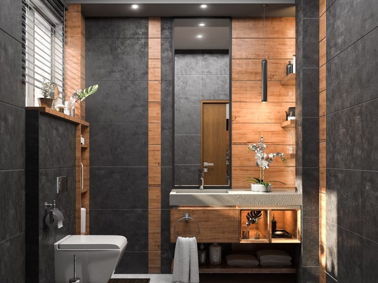 تصميم وتنفيذ حمام الضيوف في بيت في منطقة البنوك