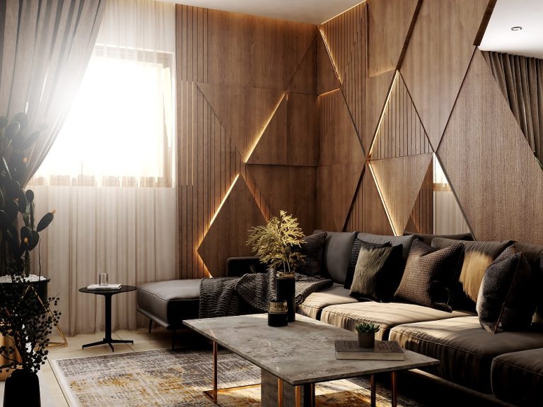 تصميم وتنفيذ غرفة معيشة في مجمع الشعب السكني