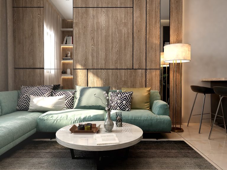 تصميم وتنفيذ غرفة معيشة لشقة في مجمع الشعب السكني